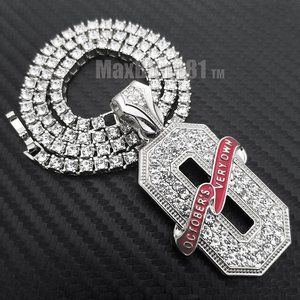 Hip Hop Silver Plated OVO O Pendant Full Iced 1 ROW Simulated Diamond Chain Set
